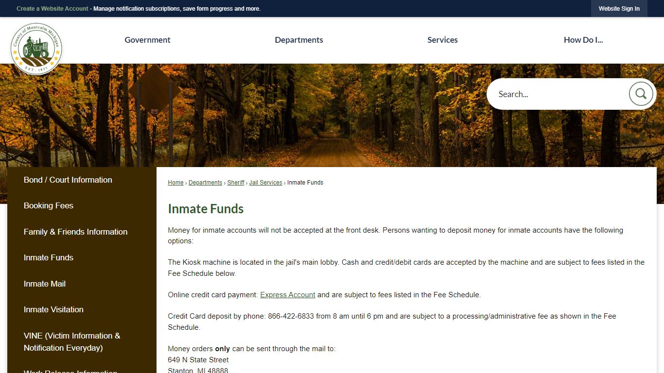 Inmate Funds | Montcalm County, MI